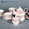 New bone china Classic rosa impresso elegante 15 peças de café em cerâmica conjunto
